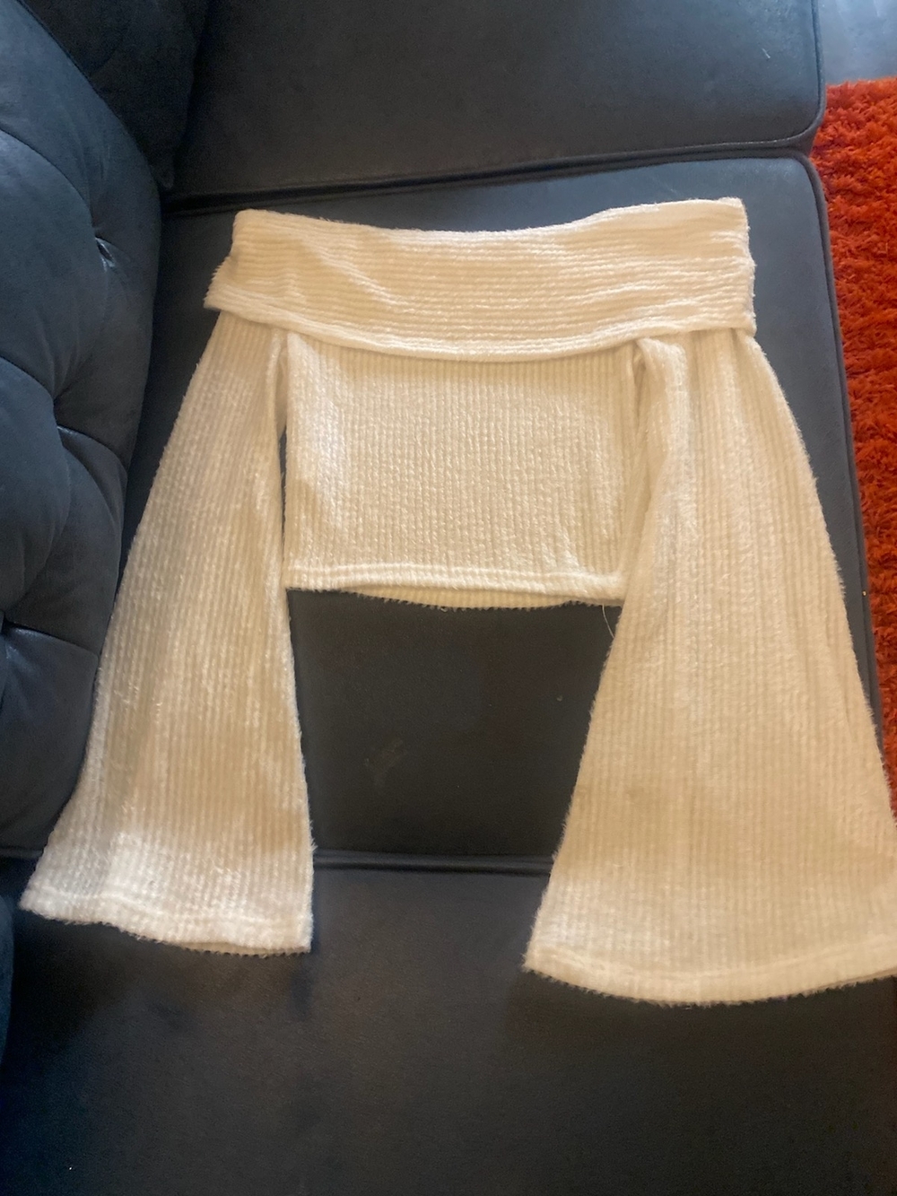Off-Shoulder Cream Ribbed Crop Top